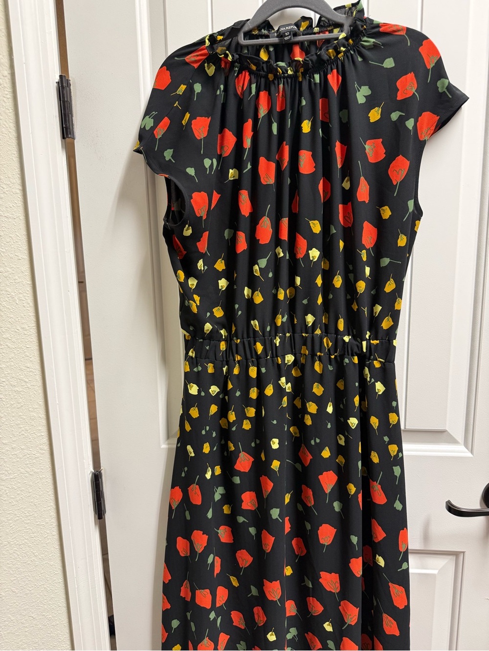 Banana Republic Black Dress with Red and Yellow Floral Print